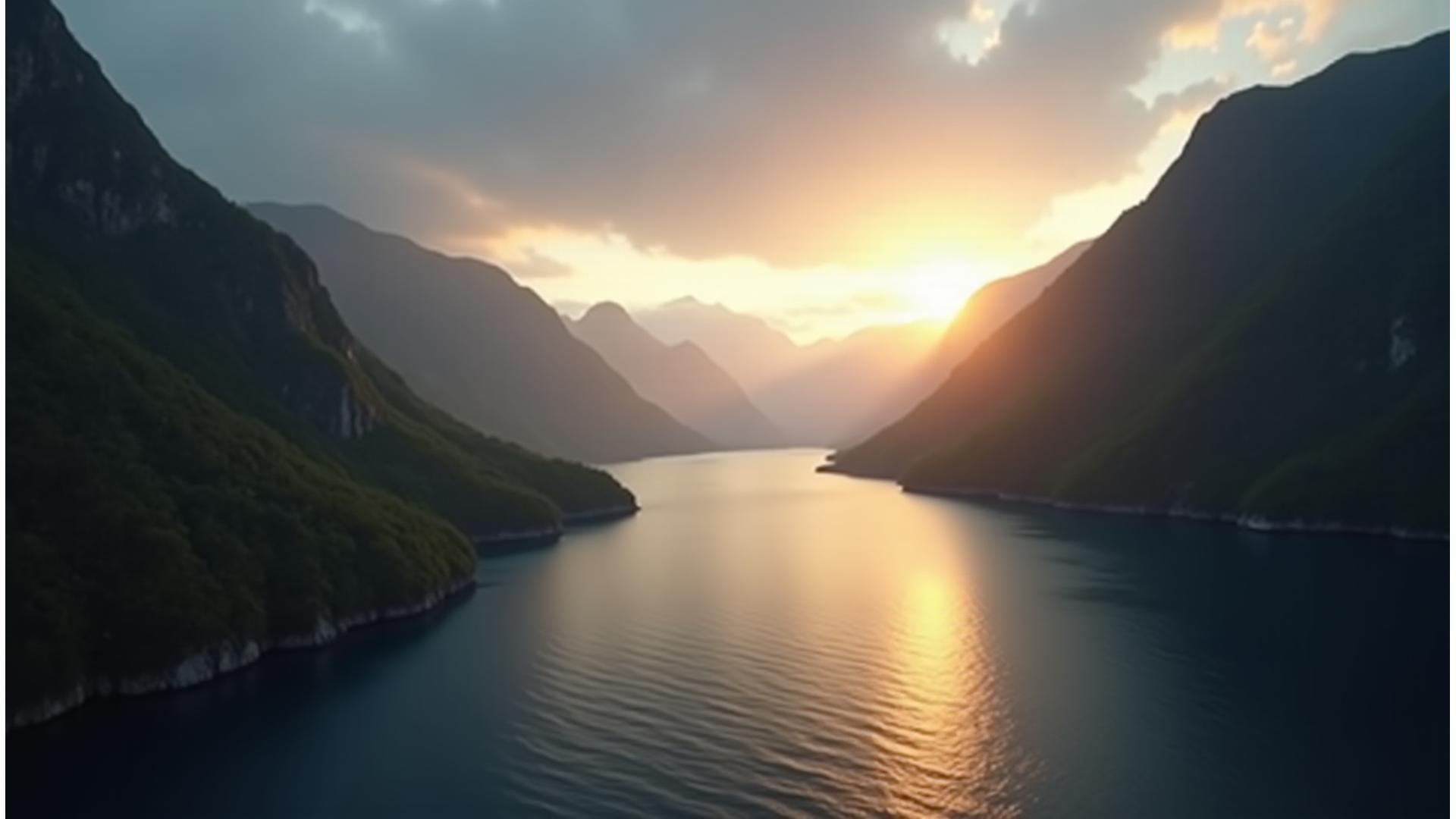 Utsikt over Oslofjorden i solnedgang med et kamera i forgrunnen som representerer Fjordsyn Medias fokus på norsk natur, historie og visuell historiefortelling.