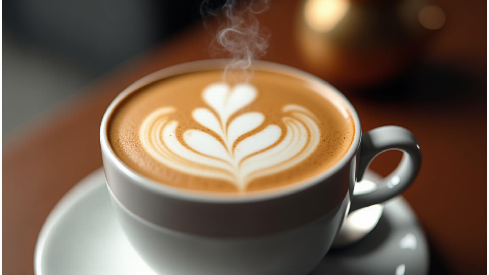 Detaljert og innbydende latte art i en kaffekopp