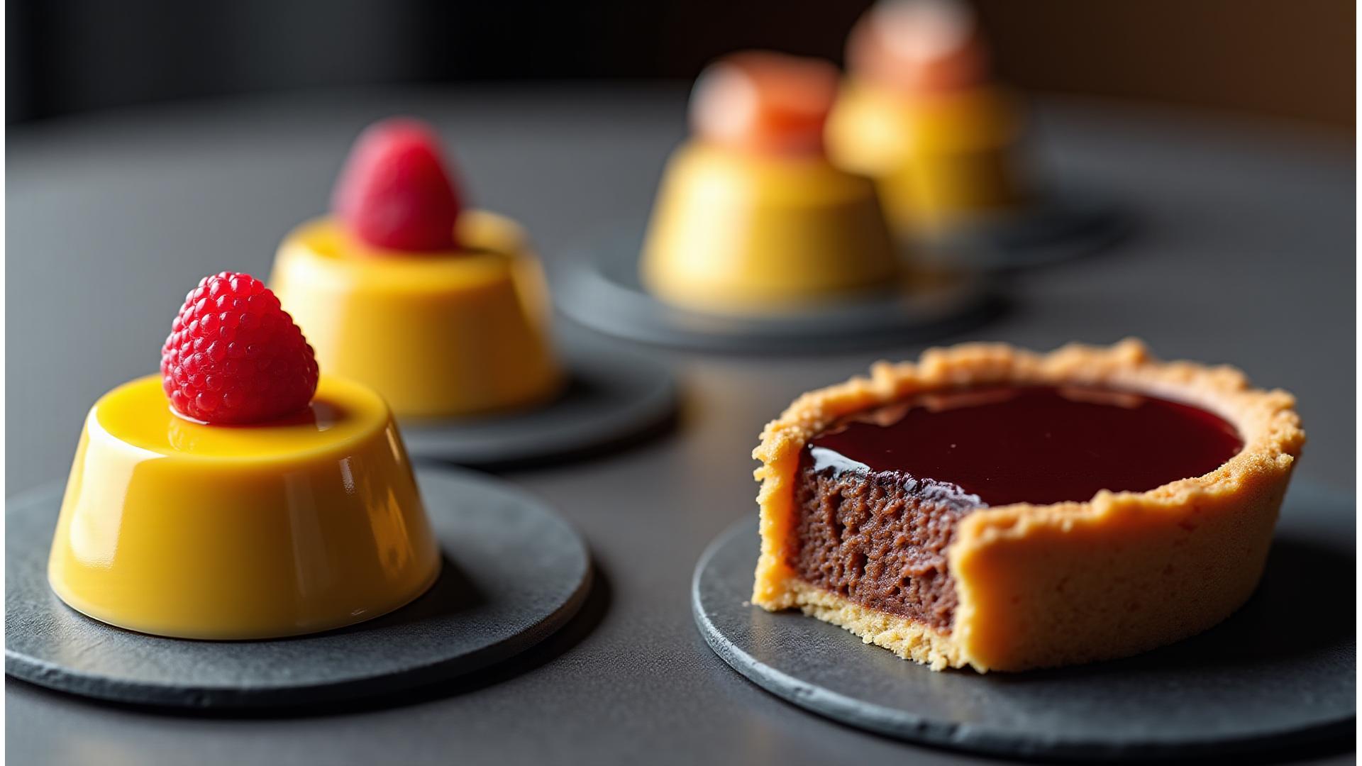 Elegant utvalg av fargerike desserter, vakkert presentert
