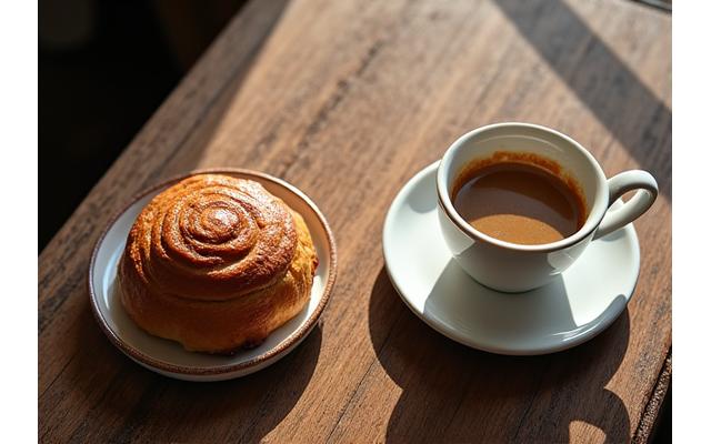 Innbydende kaffe og bakervarer på et koselig kafébord