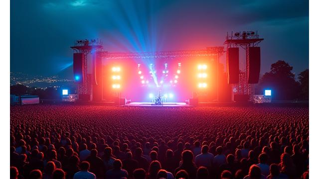 Flere kameraer dekker en utendørs musikkfestival fra ulike vinkler