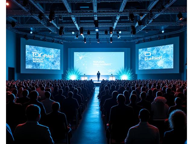 Bilde fra Oslo Tech Summit 2023 med et stort publikum og scene