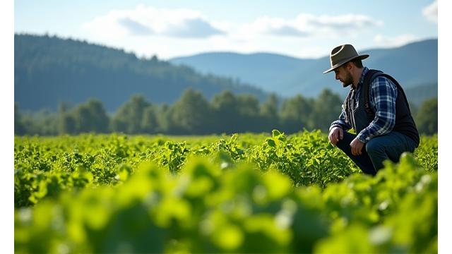 Bonden arbeider på økologisk jorde i Innlandet