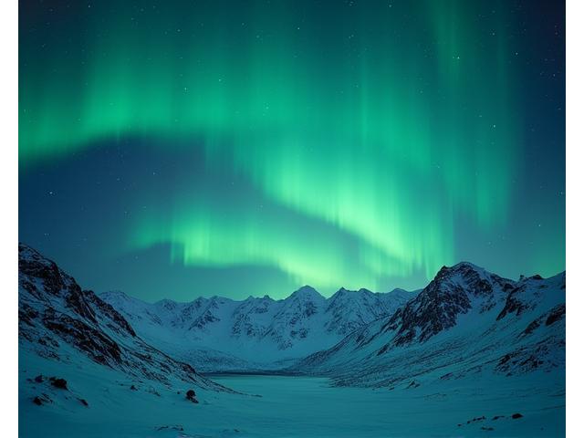 Solnedgang over fjell med nordlys