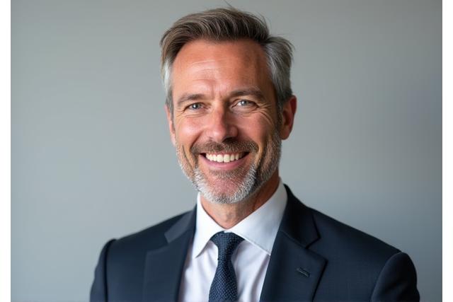Profesjonelt headshot av en mann i dress, med fokus på øyne og selvsikker utstråling.