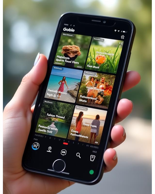 Simulert sosial medie-feed med engasjerende videoer og bilder, som illustrerer viralt innhold skapt av Fjordsyn Media.