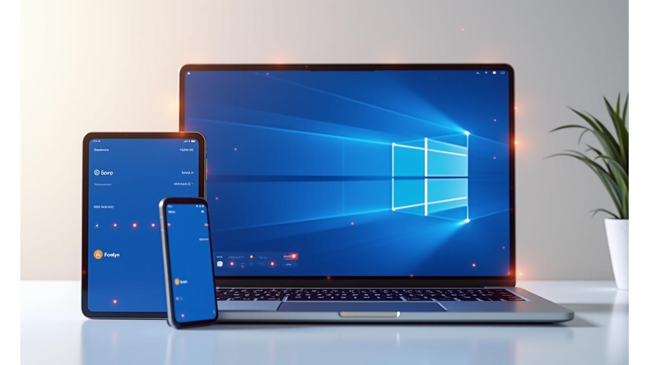 Bilde som viser en live streaming-grensesnitt på ulike enheter som en laptop, nettbrett og smarttelefon, med Fjordsyn Medias tilpassede merkevarebygging.